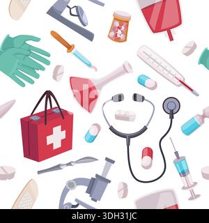 Medical pattern. seamless background with medical equipment Stock Vector