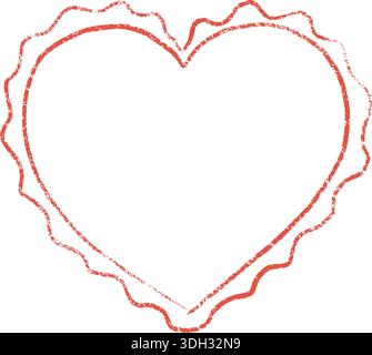 Valentines Day heart shape hand drawn crayon doodle cute coquette frame. Scalloped, wavy, freehand girly whimsical romantic border. Childish scribble Stock Vector