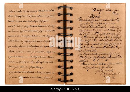 Vintage old open book isolated on white background Stock Photo