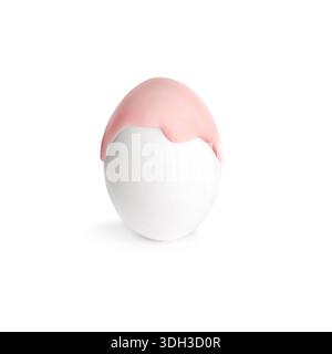 Pink paint dripping down egg on white background. Easter celebration Stock Photo