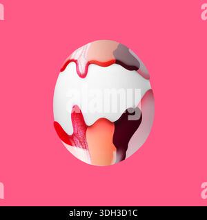 Easter egg in colorful paint on pink background Stock Photo