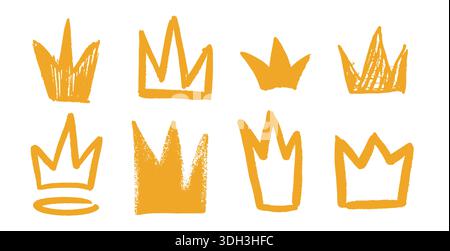 Grunge collection of cute crowns. Queen or princess symbol. Hand drawn brush made elements for feminism banner or women clothing  Stock Vector