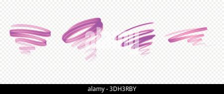 Set of pink marker, brush and pen strokes. Hand-drawn swirl vector line elements for creative projects and annotations. Stock Vector
