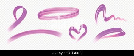 Pink pen and marker line strokes. Set of isolated highlighter and brush strokes on transparent background. Hand-drawn ovals, underlines, and scribbles Stock Vector