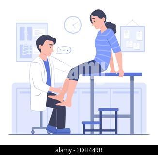 Orthopedics Doctor Examines the Female Patient's Legs to Diagnose Disease in Hospital's Clinic for Healthcare and Health Check-Up Concept Illustration Stock Vector