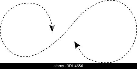 Dashed arrow forming a continuous infinite loop with a curved motion. Stock Vector