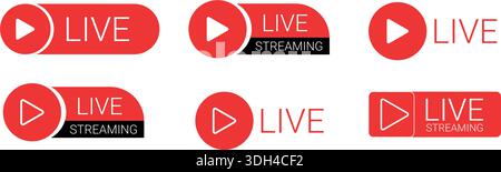 Professional Live Streaming Icon: Red Play Button Symbol for Real-Time Video Broadcasts Stock Vector