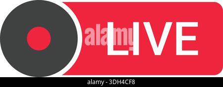 Professional Live Streaming Icon: Red Play Button Symbol for Real-Time Video Broadcasts Stock Vector