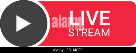 Professional Live Streaming Icon: Red Play Button Symbol for Real-Time Video Broadcasts Stock Vector