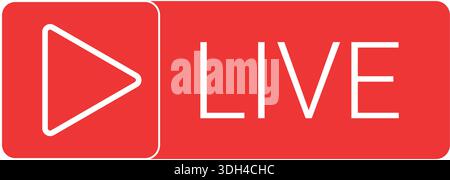 Professional Live Streaming Icon: Red Play Button Symbol for Real-Time Video Broadcasts Stock Vector