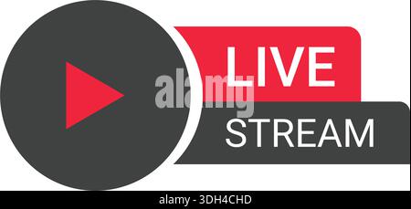 Professional Live Streaming Icon: Red Play Button Symbol for Real-Time Video Broadcasts Stock Vector