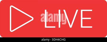 Professional Live Streaming Icon: Red Play Button Symbol for Real-Time Video Broadcasts Stock Vector