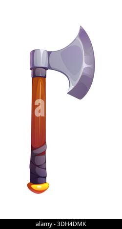 Corsair pirate cartoon battle axe weapon computer game icon. Corsair 18th century battle axe game icon, bandit or warrior ax, arcade vector accessory. Medieval fighter weapon gaming isolated object Stock Vector