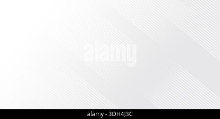 Minimalist white and light gray background featuring clean, diagonal geometric lines. A sophisticated professional backdrop ideal for corporate header Stock Photo