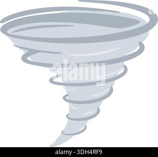 Flat illustration of a gray tornado funnel with swirling rings and a tapered vortex Stock Vector