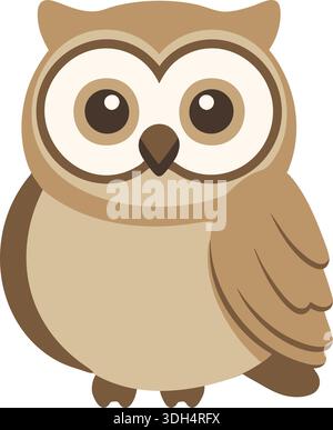 Charming owl with big round eyes sitting upright in warm beige tones Stock Vector