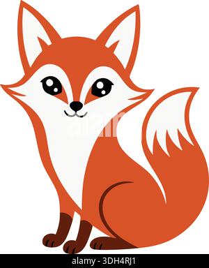 Adorable red fox sitting with a curled tail and friendly face in a clean cartoon style Stock Vector
