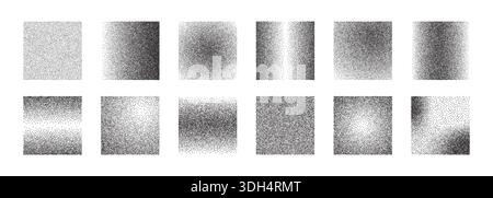 Grainy gradient shape collection. Dotwork noise square set. Stock Vector