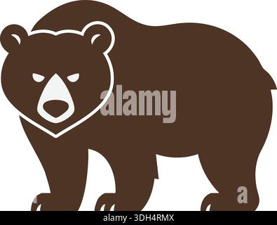 Simple flat illustration of a brown bear standing in side view with a neutral expression Stock Vector
