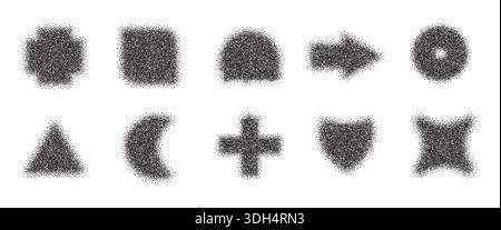 Dotwork abstract minimalistic geometric elements set. Stipple shadows collection Stock Vector