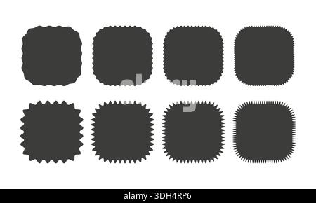 Jagged sticker or stamp set with wavy edges and blank place Stock Vector