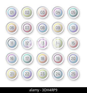 Simple vector number bullet points 1 to 25 Stock Vector