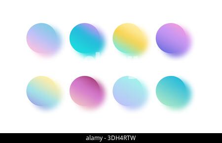 Gradient circles with colorful shadow. Blurred watercolour brush samples Stock Vector