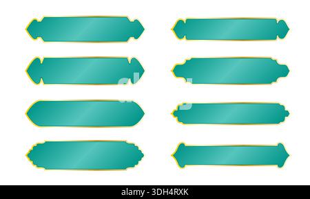 Colorful Islamic banner text box collection. Green border with golden frame Stock Vector