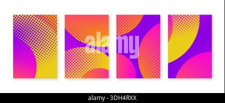 Bright color cover set. Halftone dots art design Stock Vector