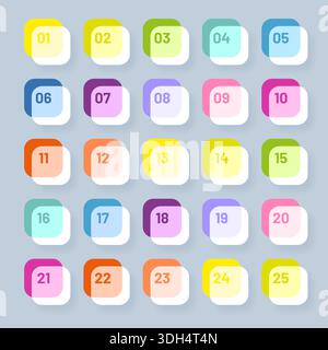 Number bullet points retro style 1 to 25 Stock Vector