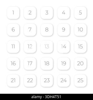Simple vector number bullet points 1 to 25 Stock Vector
