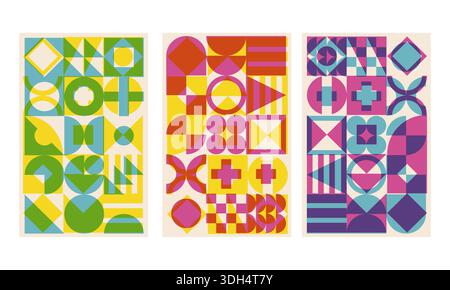 Geometric cover set with riso print effect Stock Vector