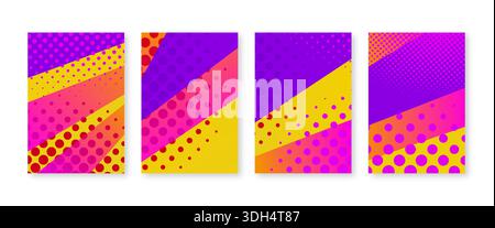 Bright color cover set. Halftone dots art design Stock Vector