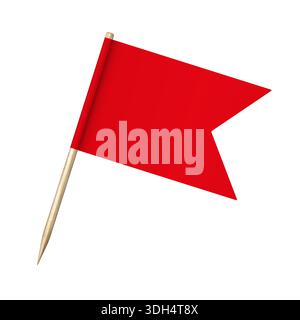 Realistic vector illustration of wooden toothpick with red paper flag. Stock Vector