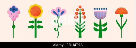 Geometric flower set. Modern trendy spring and summer nature elements Stock Vector