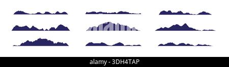 Mountains silhouette set isolated on white background. Hill and rock nature landscape Stock Vector