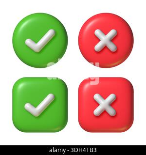 3d buttons of Yes and No. Realistic right and wrong icon. Stock Vector