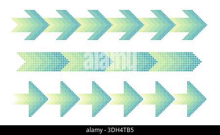 Pixel arrow line divider set. Green border Stock Vector