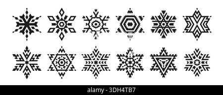 Geometric snowflakes or star set. Stock Vector