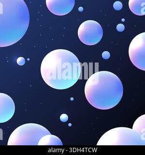 Abstract liquid fluid balls background. Iridescent 3D sphere Stock Vector