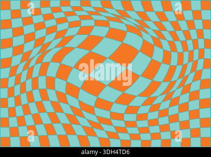 Abstract checkered background with distorted squares. Colorful trippy 1970s Stock Vector