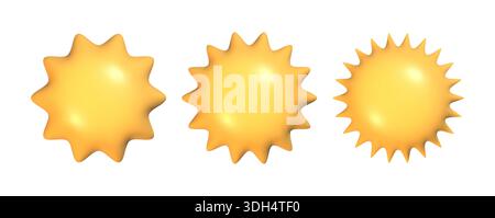 3d starburst badge set. Realistic glossy gold button. Stock Vector