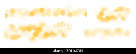 Golden bokeh light decoration with soft glow and sparkling bulbs. Festive illumination creating abstract pattern of bright circles and twinkling dots. Stock Photo