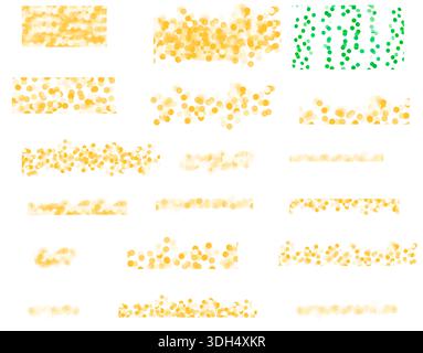 Light bokeh decoration set with golden glow and sparkle. Shiny bulbs and glitter circles forming festive garland borders with bright magic effect and Stock Photo