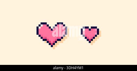 Pixel art pink hearts drawn in different sizes. Stock Vector