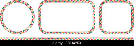 Mexican triangular pattern circle and rectangle frames set. African ethnic motif border. Aztec ornament frame. Mexican ornament. text frame. Vector Stock Vector