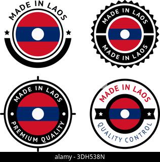 National flag of the Lao Peoples Democratic Republic, set flat vector icons Stock Vector