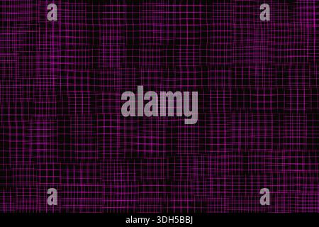Abstract illustration featuring vibrant neon purple grid patterns on a deep black background. This dynamic design offers a striking contrast, perfect Stock Photo