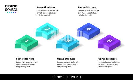 Infographic template with 5 options or steps. Isometric speech bubbles. Can be used for workflow layout, diagram, banner, webdesign. Vector illustrati Stock Vector