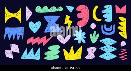 Trendy textured scribble doodle shapes set collage Stock Vector